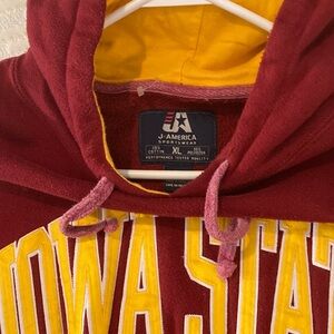 J. America Men's Red and Yellow Crewneck Sweater